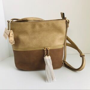 NWT Crossbody Bag Gold and Brown Tassels & zipper